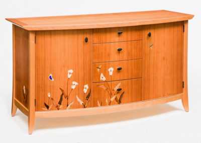Cherry and Koa Marquetry Buffet and China Cabinets
