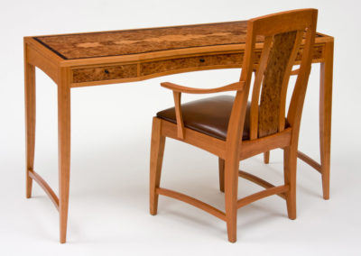 Cherry and Carpathian Elm Burl Desk and Chair Set