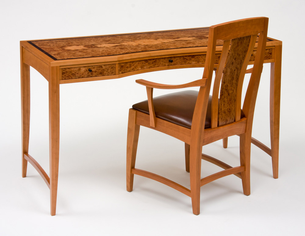 Cherry And Carpathian Elm Burl Desk And Chair Set Ct Fine Furniture